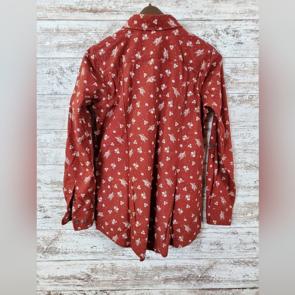 Duluth, Floral Print Rust Button-Up Shirt, Size Small - Picture 2 of 11